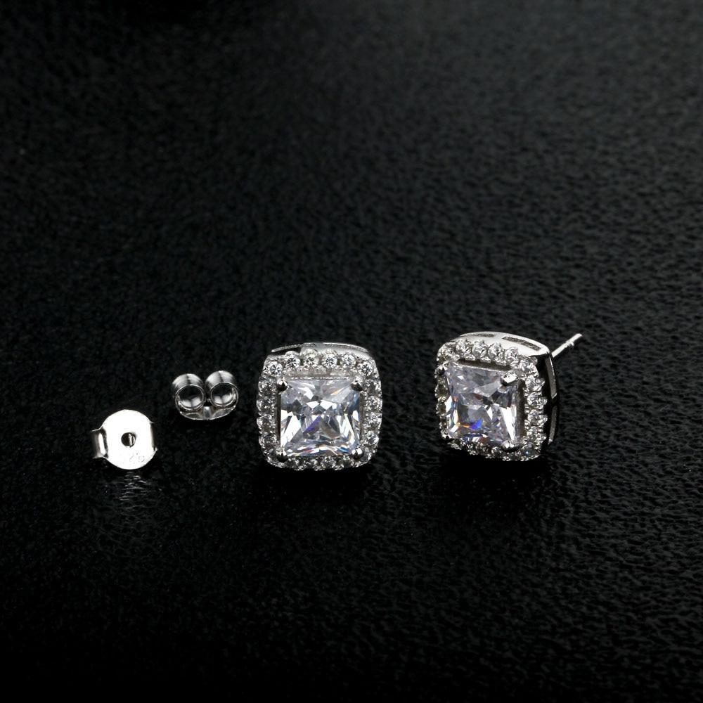 6MM Square Cubic Zirconia Sterling Silver Earrings For Women Fashion Jewelry Stud Earring-Customized Jewel