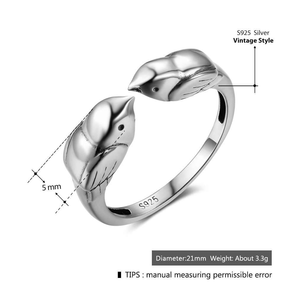 925 Sterling Silver Double Little Birds Vintage Ring for Women, Cute Style Fashion Jewelry Gift-Customized Jewel