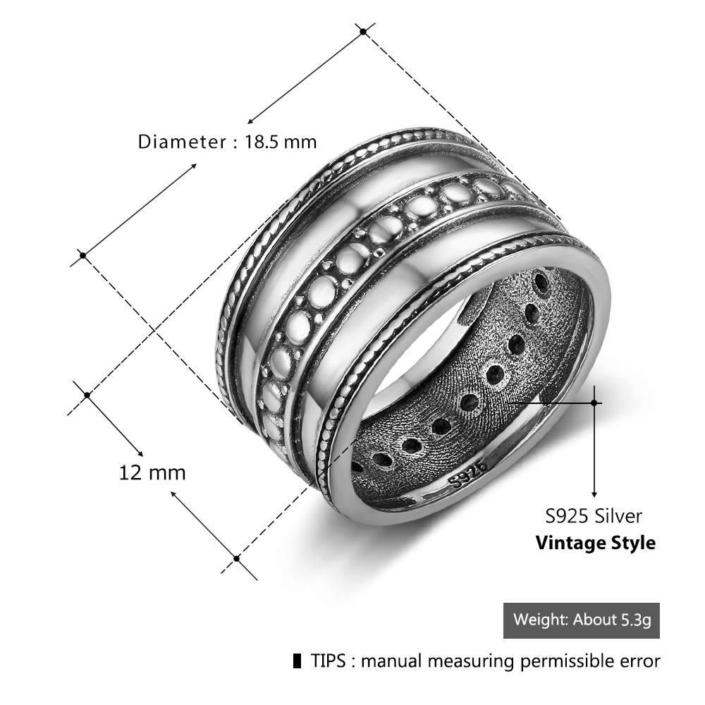 Solid 925 Sterling Silver Female Rings Three Layers 12mm Wide Rings Vintage Style Jewelry Gift Best Gift-Customized Jewel