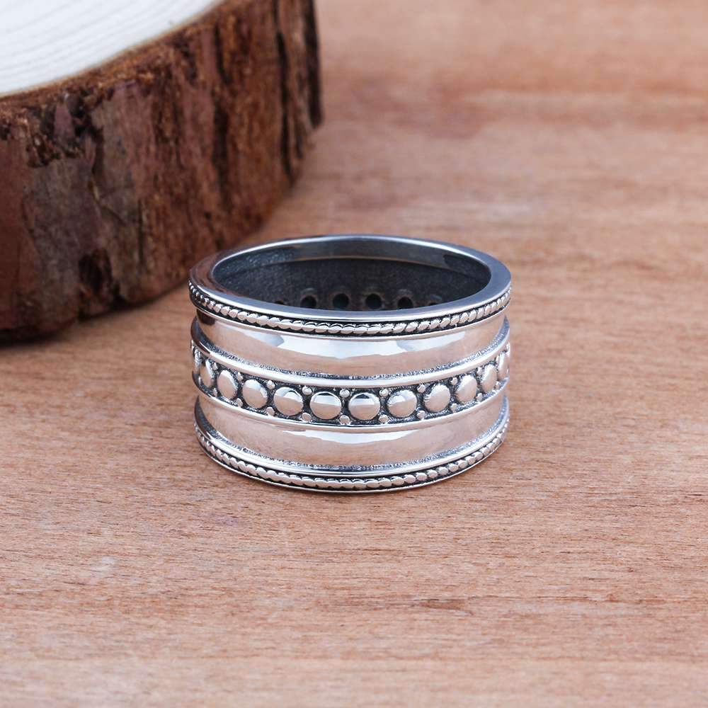 Solid 925 Sterling Silver Female Rings Three Layers 12mm Wide Rings Vintage Style Jewelry Gift Best Gift-Customized Jewel