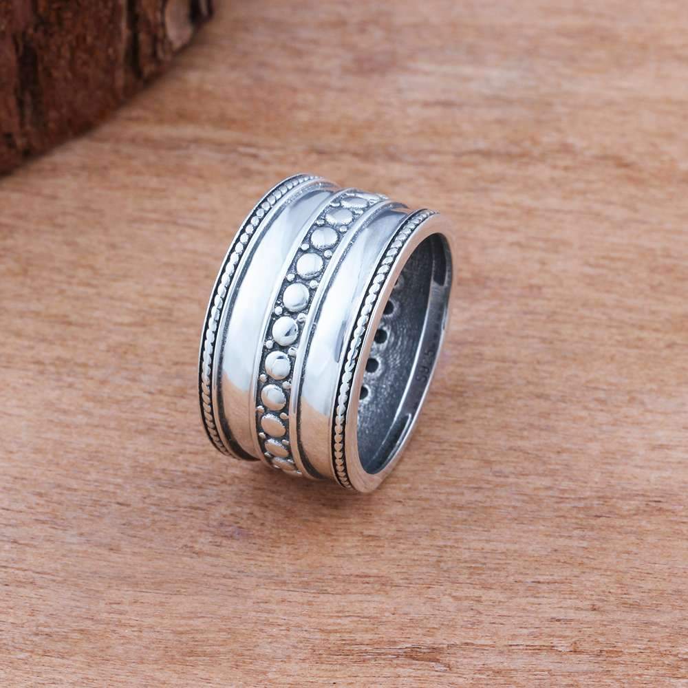 Solid 925 Sterling Silver Female Rings Three Layers 12mm Wide Rings Vintage Style Jewelry Gift Best Gift-Customized Jewel