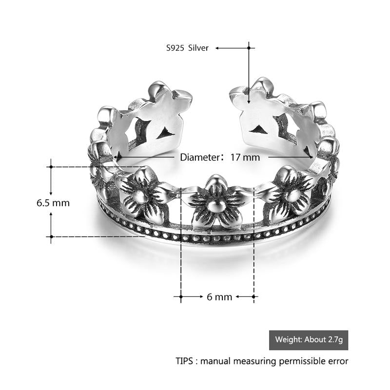 Vintage 925 Sterling Silver Flowers Shape Ring for Women, Adjustable Ring Jewelry-Customized Jewel