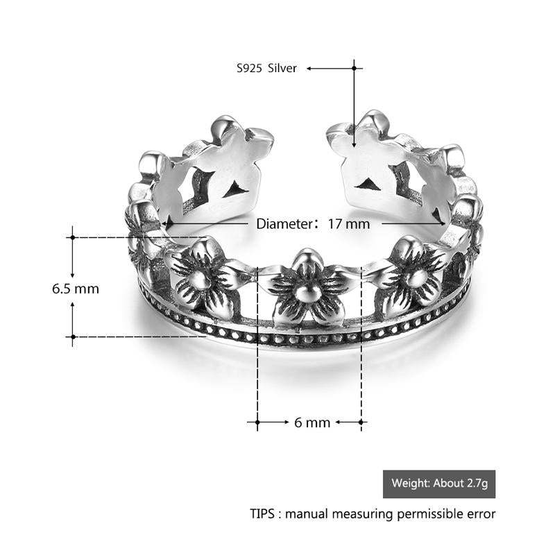 Vintage 925 Sterling Silver Flowers Shape Ring for Women, Adjustable Ring Jewelry-Customized Jewel