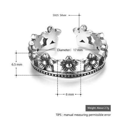 Vintage 925 Sterling Silver Flowers Shape Ring for Women, Adjustable Ring Jewelry-Customized Jewel