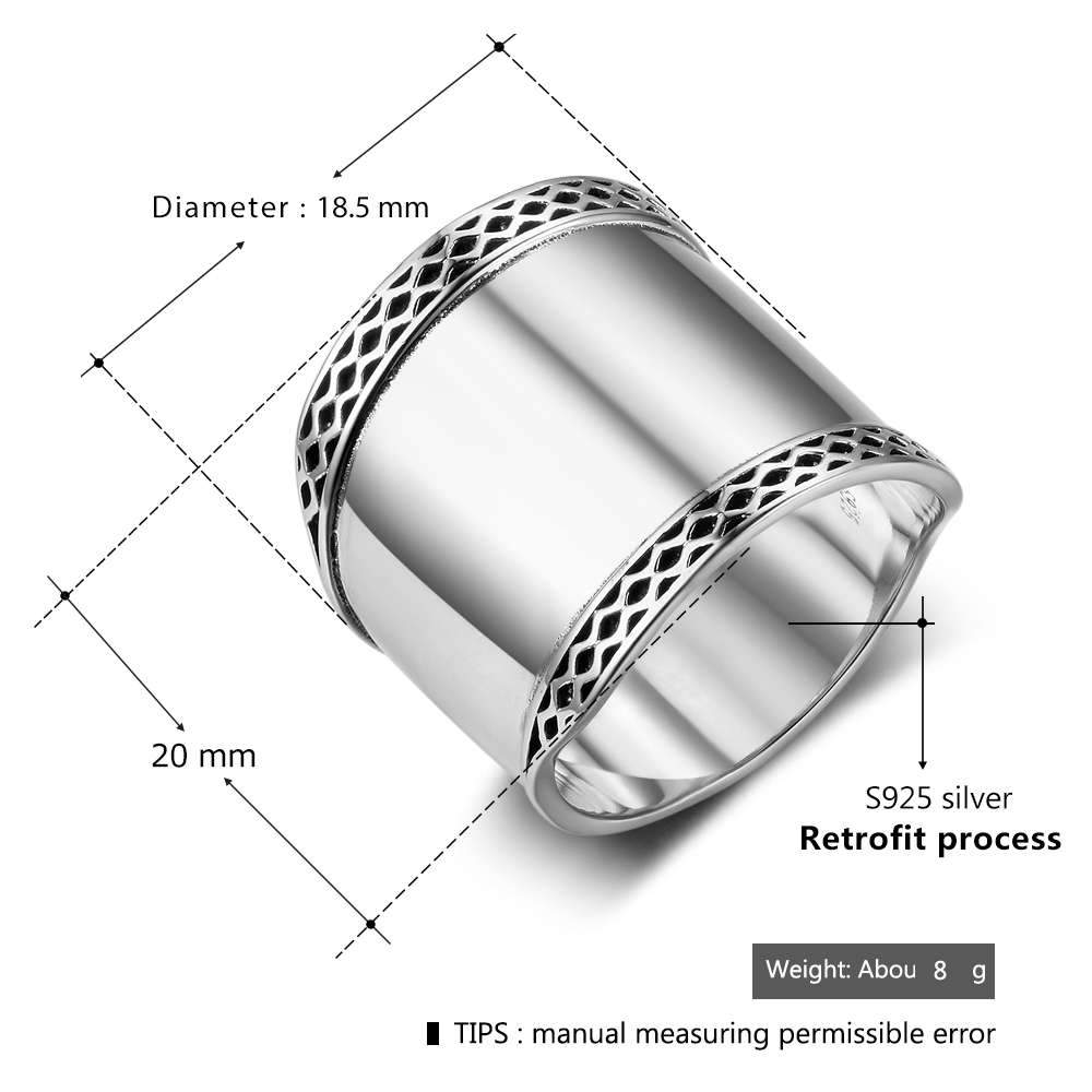 Solid 925 Sterling Silver Female Rings 20mm Wide Rings Simple Style Rings Wedding Accessories Jewelry-Customized Jewel