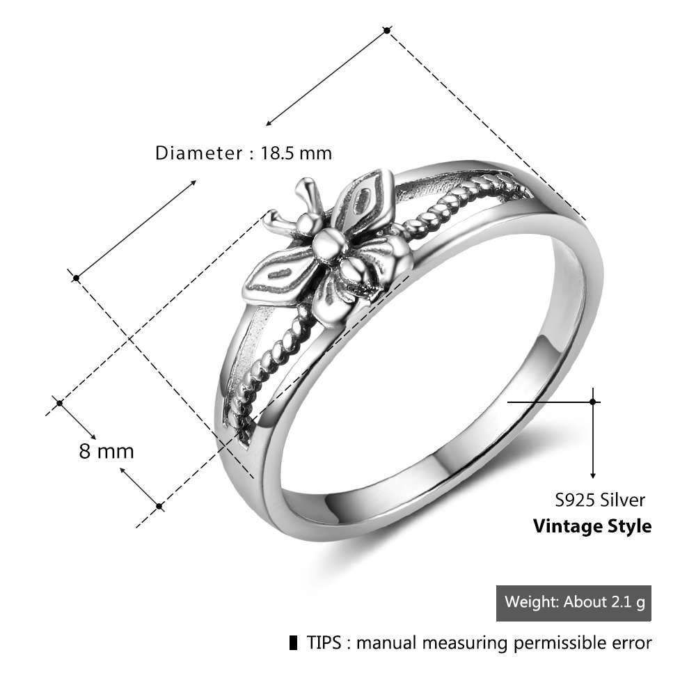 Solid 925 Sterling Silver Female Rings With 7mm Butterfly Shape Engagement Rings Jewelry Rings Gift to Girls-Customized Jewel