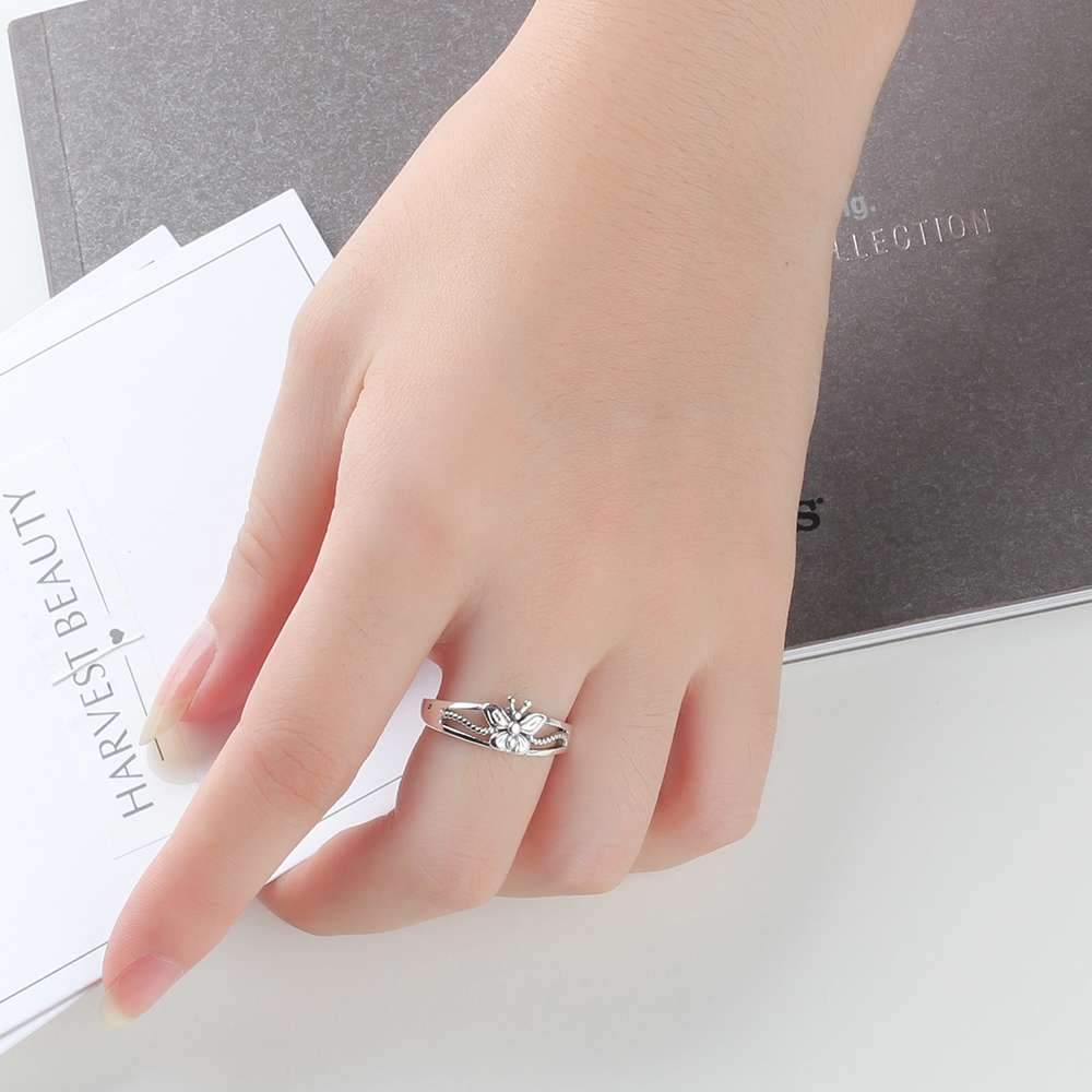 Solid 925 Sterling Silver Female Rings With 7mm Butterfly Shape Engagement Rings Jewelry Rings Gift to Girls-Customized Jewel