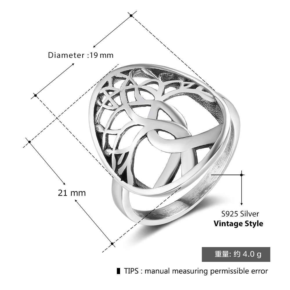 Solid 925 Sterling Silver Female Rings With Tree Weave Shape Vintage Style Rings Jewelry Rings Gift to Girls-Customized Jewel