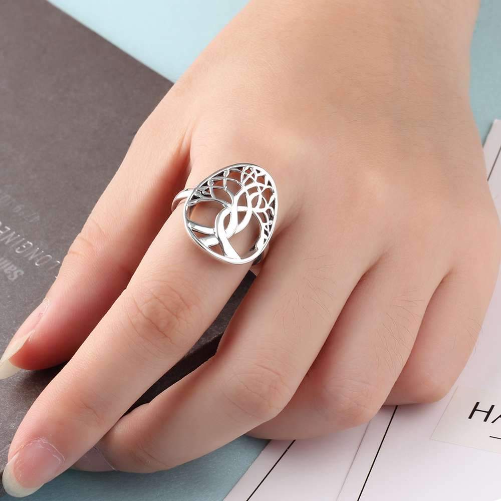 Solid 925 Sterling Silver Female Rings With Tree Weave Shape Vintage Style Rings Jewelry Rings Gift to Girls-Customized Jewel