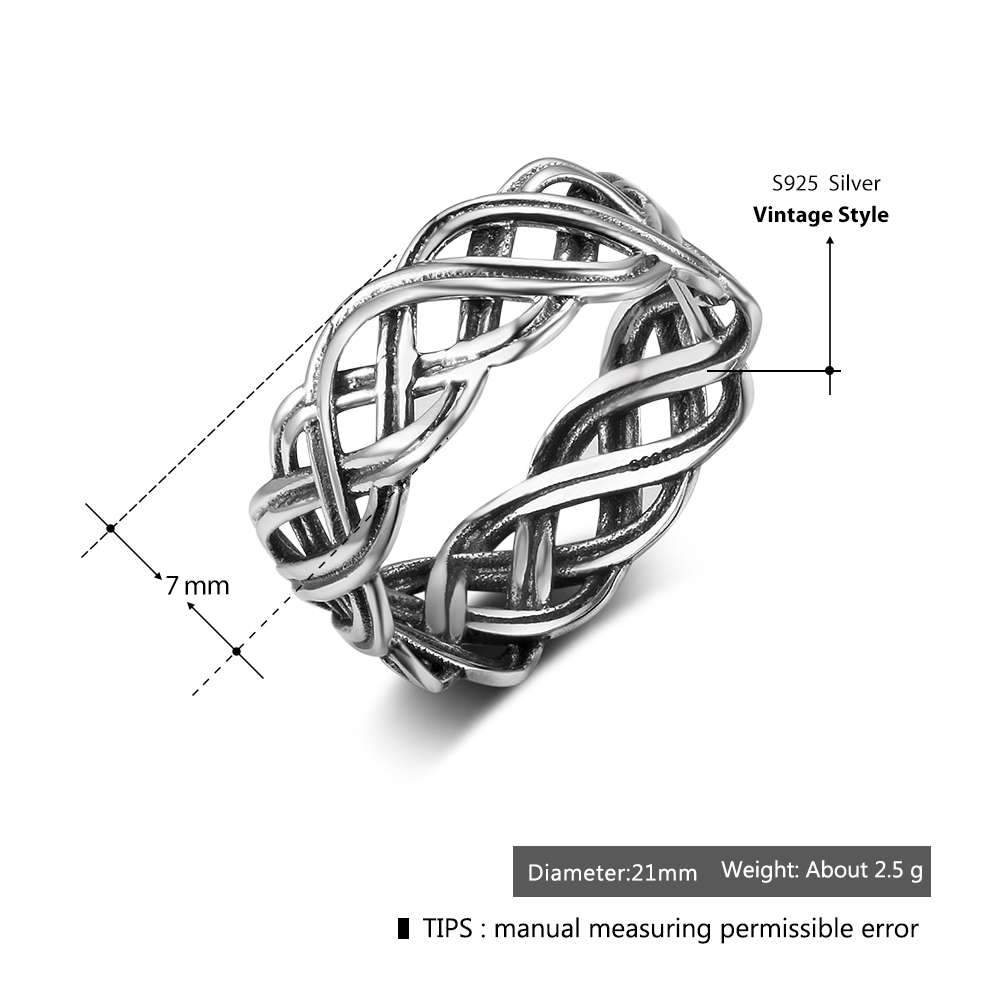 Solid 925 Sterling Silver Female Rings With 7mm Wide Lace Weaving Engagement Rings Jewelry Rings-Customized Jewel