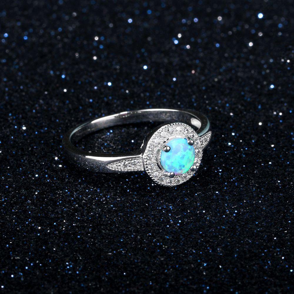 925 Sterling Silver Rings with 5mm Round Blue Opal, Trendy Wedding Bands for Women-Customized Jewel