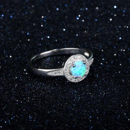 925 Sterling Silver Rings with 5mm Round Blue Opal, Trendy Wedding Bands for Women-Customized Jewel