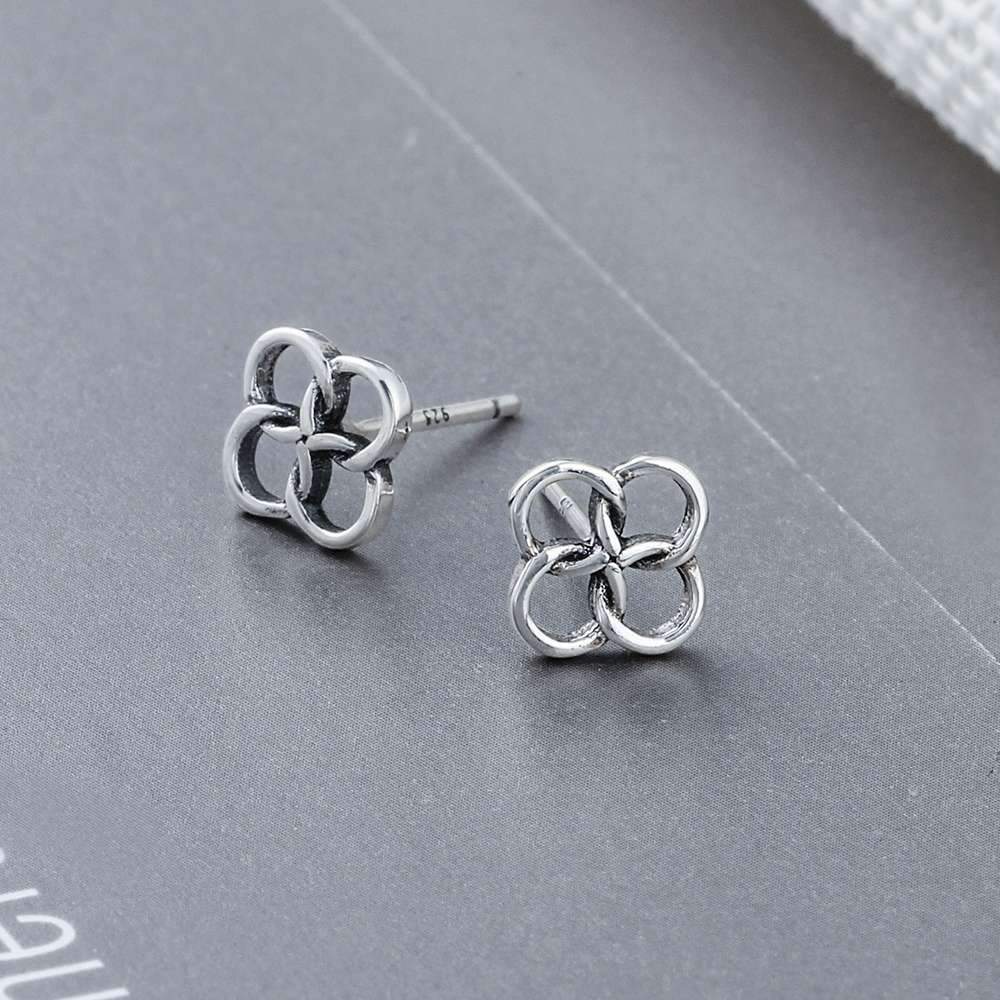 925 Sterling Silver Four Buckles Stud, Lucky Symbol Fashion Earring for Women, Best Gift for Her-Customized Jewel
