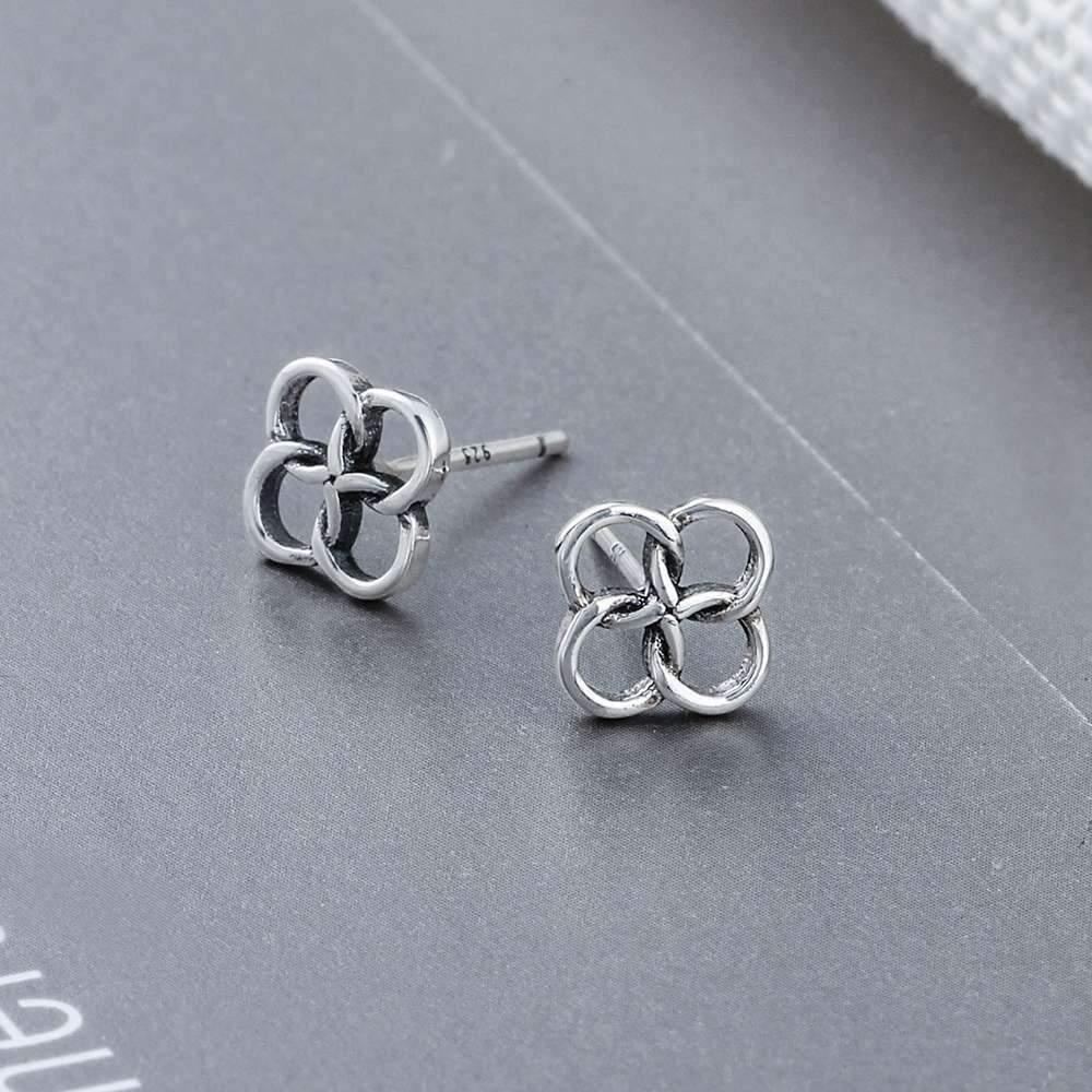 925 Sterling Silver Four Buckles Stud, Lucky Symbol Fashion Earring for Women, Best Gift for Her-Customized Jewel