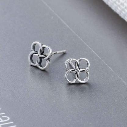 925 Sterling Silver Four Buckles Stud, Lucky Symbol Fashion Earring for Women, Best Gift for Her-Customized Jewel