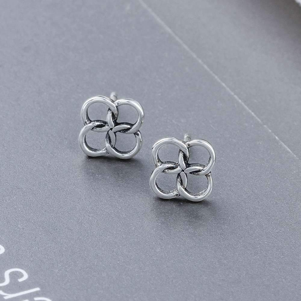 925 Sterling Silver Four Buckles Stud, Lucky Symbol Fashion Earring for Women, Best Gift for Her-Customized Jewel