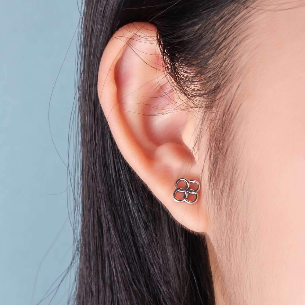 925 Sterling Silver Four Buckles Stud, Lucky Symbol Fashion Earring for Women, Best Gift for Her-Customized Jewel