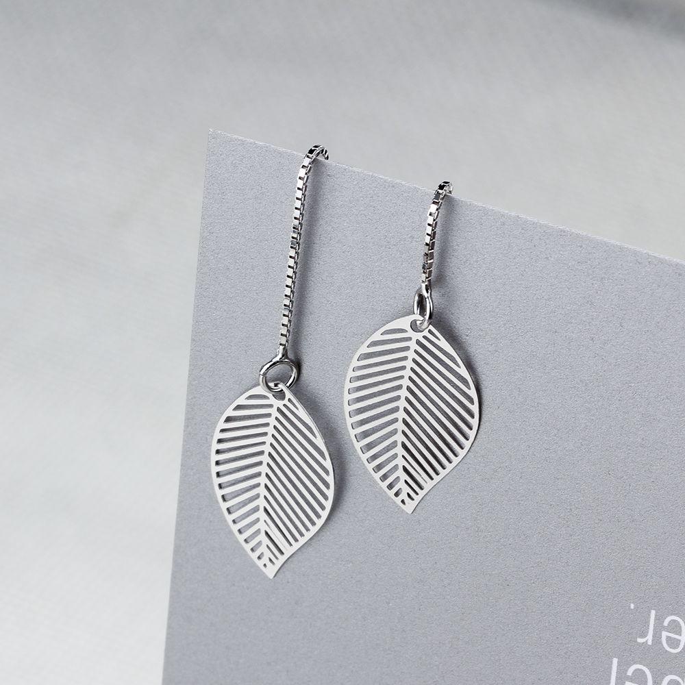 Women’s 925 Sterling Silver Leaves Drop Earrings with Tassels Pendant, Unique Jewelry Gift-Customized Jewel