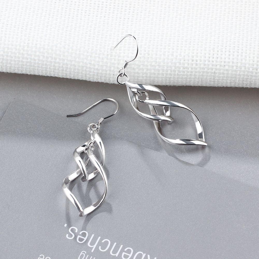 925 Sterling Silver Double Twisted Drop Earring, Long Leaf Fringed Jewelry for Women, Best Gift for Her-Customized Jewel