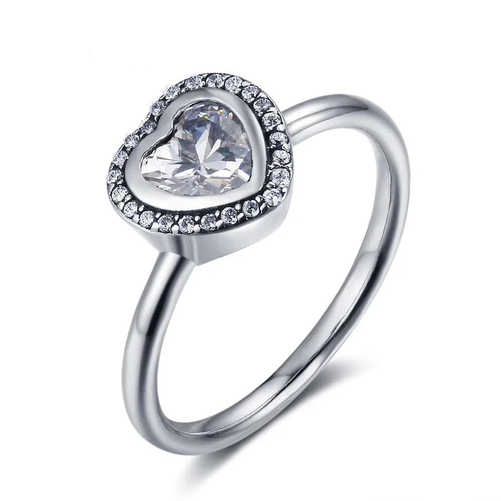 Solid 925 Sterling Silver Female Rings Heart Shape 9mm Wide Rings with Silver Heart Inserted-Customized Jewel