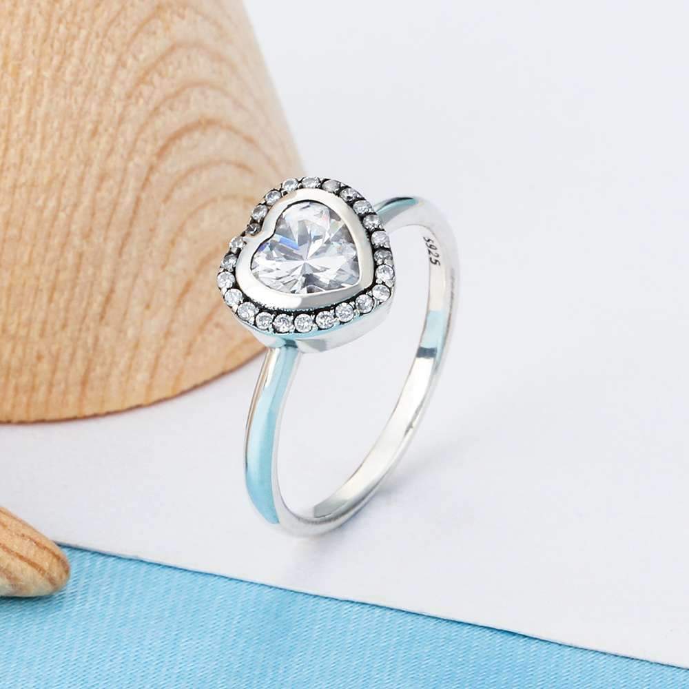 Solid 925 Sterling Silver Female Rings Heart Shape 9mm Wide Rings with Silver Heart Inserted-Customized Jewel