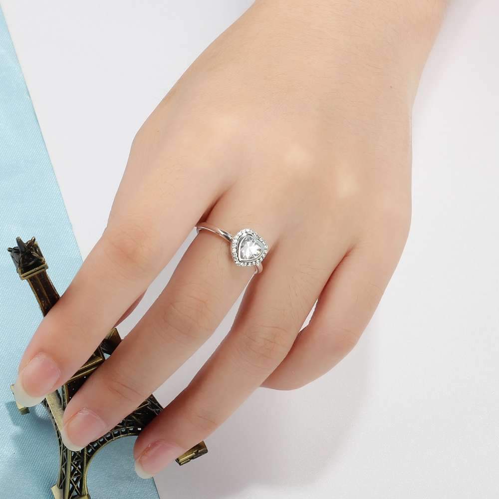 Solid 925 Sterling Silver Female Rings Heart Shape 9mm Wide Rings with Silver Heart Inserted-Customized Jewel