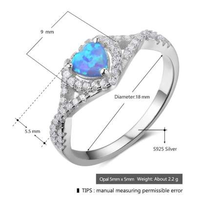 925 Sterling Silver Heart Opal Stone Rings, Engagement Jewelry for Women, 3 Color Options-Customized Jewel