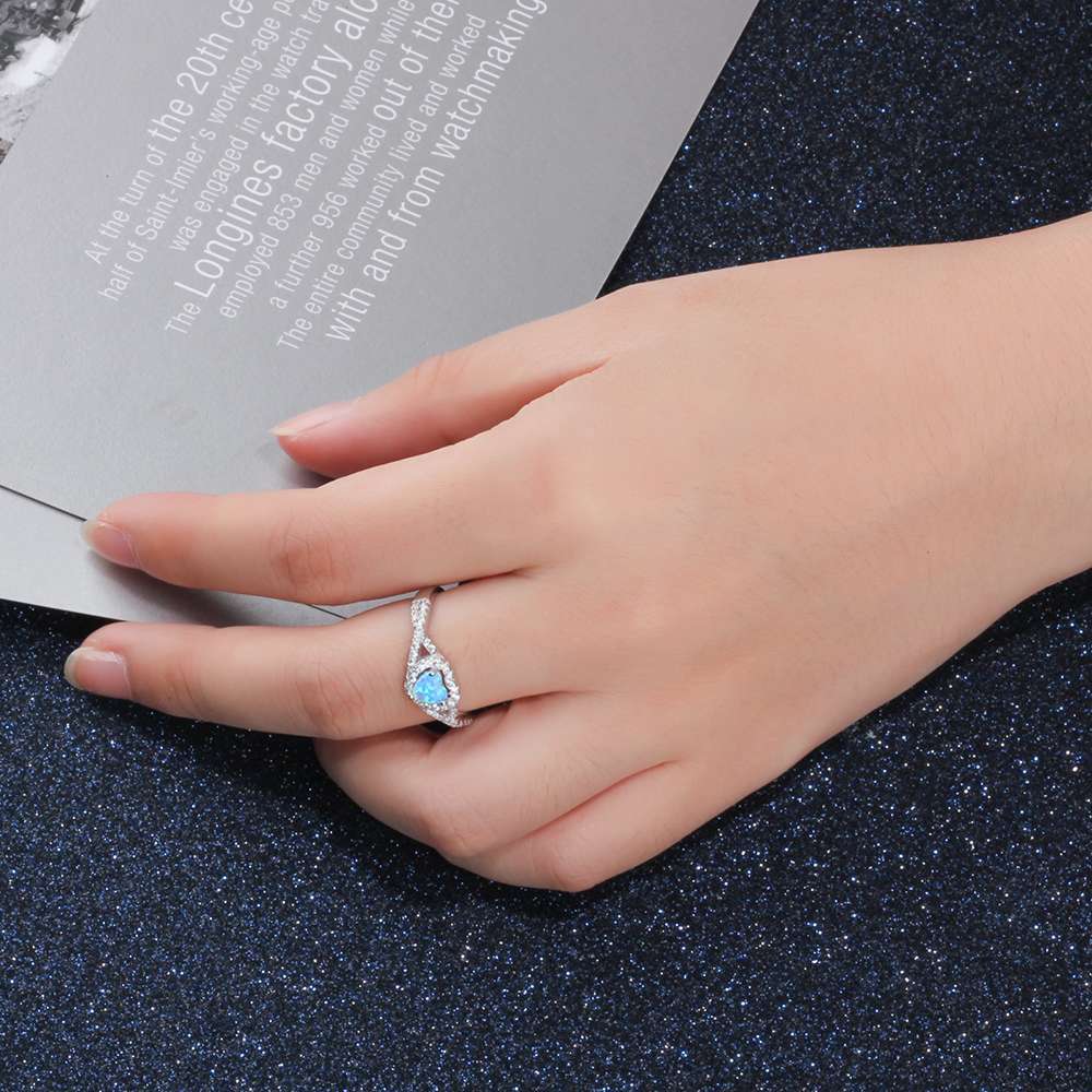 925 Sterling Silver Heart Opal Stone Rings, Engagement Jewelry for Women, 3 Color Options-Customized Jewel