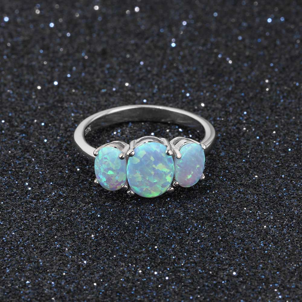 925 Sterling Silver Oval Blue Opal Stone Rings, Classy Jewelry Gift for Women-Customized Jewel