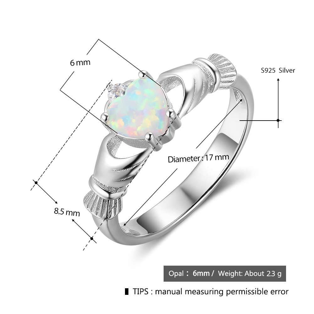 925 Sterling Silver Heart Opal Stone Claddagh Ring, Fashion Jewelry Gift for Women-Customized Jewel
