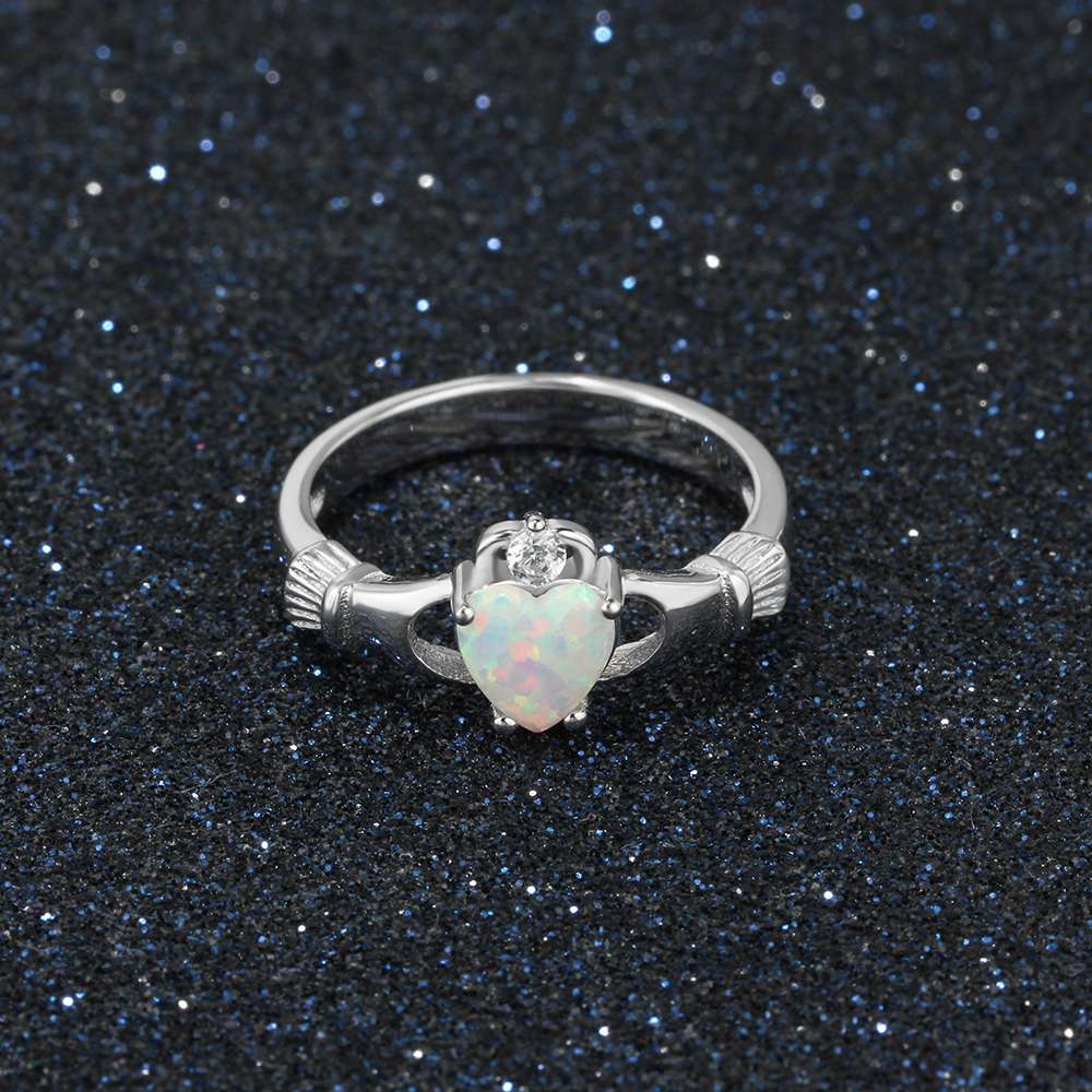 925 Sterling Silver Heart Opal Stone Claddagh Ring, Fashion Jewelry Gift for Women-Customized Jewel
