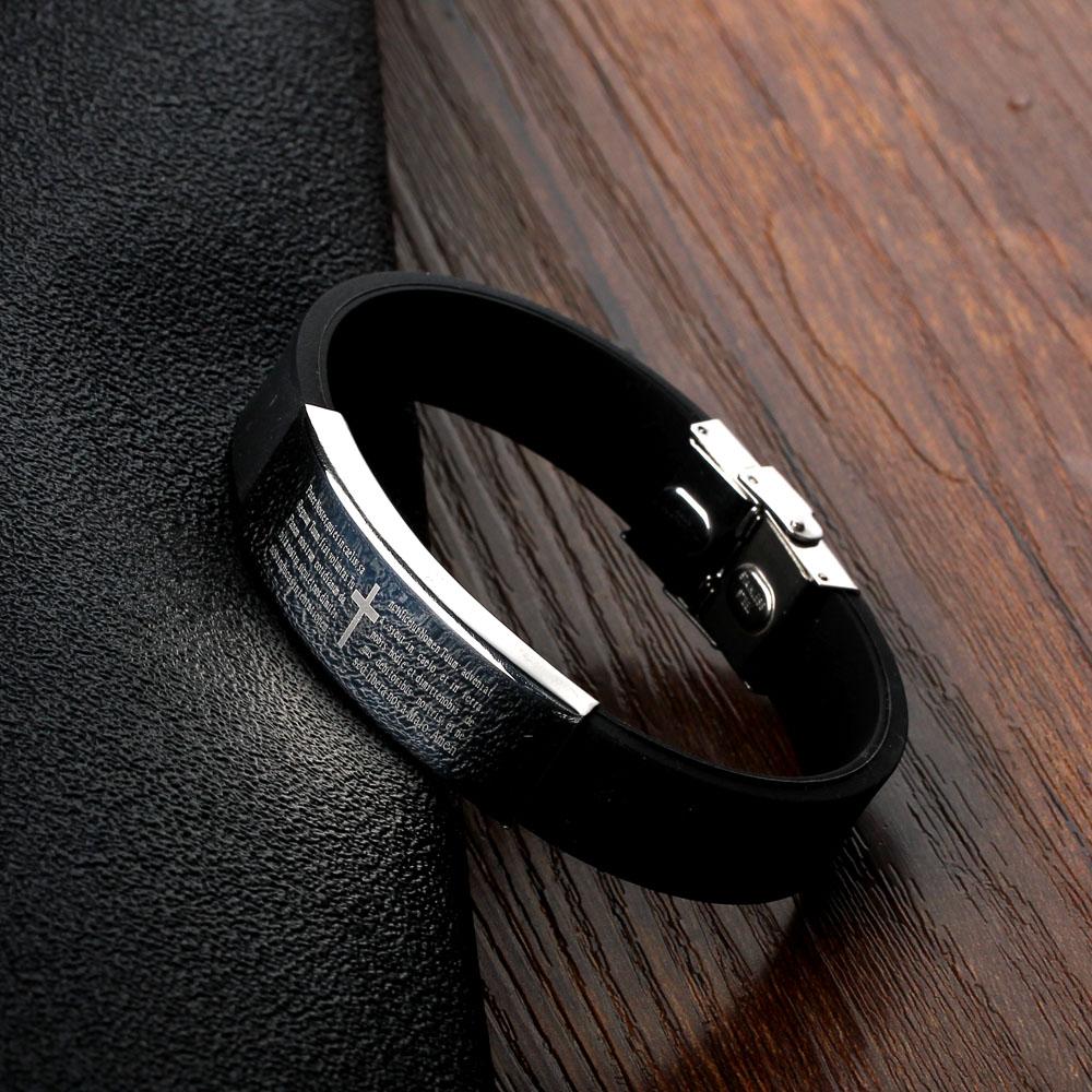 Scripture Pattern Silicone Stainless Steel Bracelets & Bangles Fashion Men's Bracelet Gift Ideas For Him-Customized Jewel