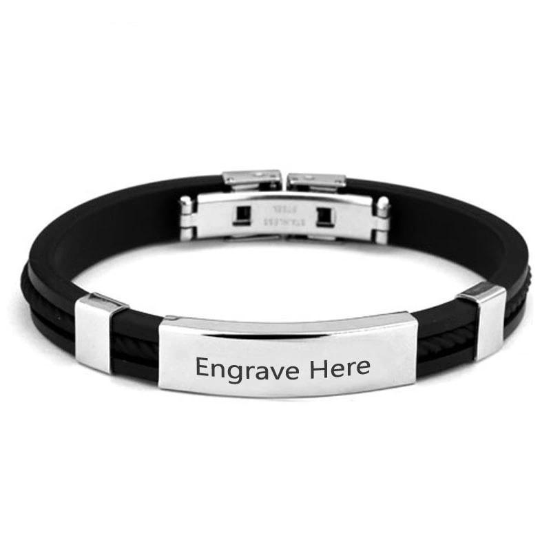 Personalized Stainless Steel Engraved Bracelets for Men, Fashion Jewelry Bangles Gift for Him-Customized Jewel
