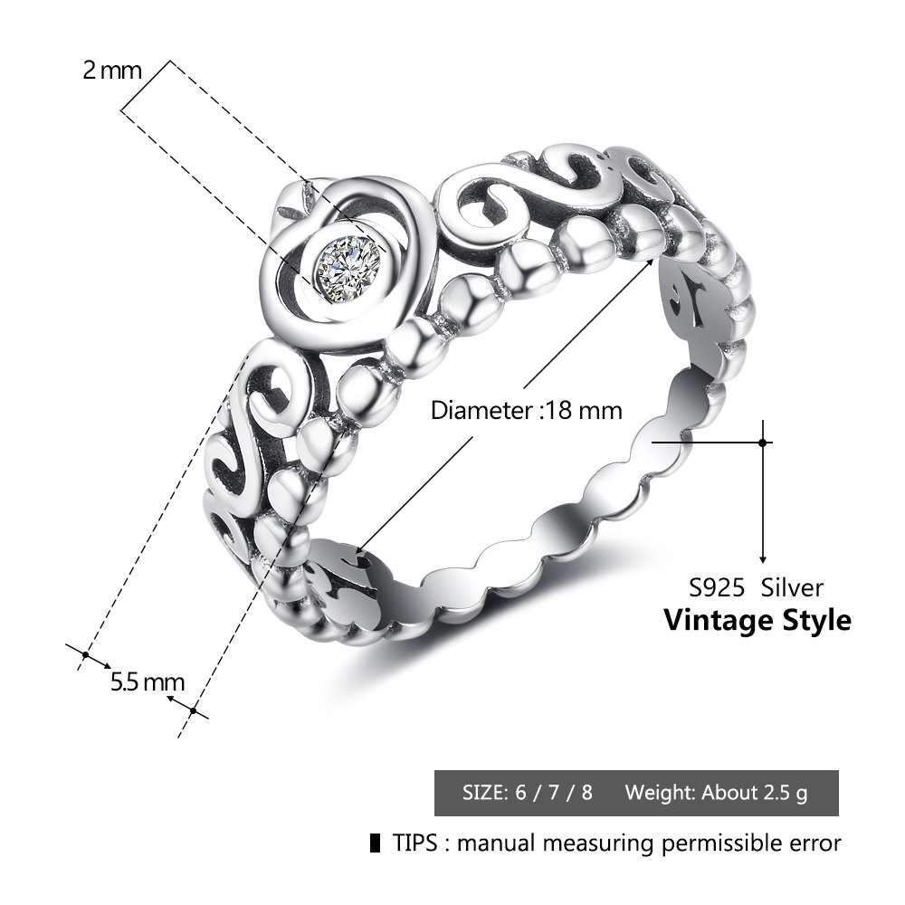 Genuine 925 Sterling Silver Rings for Women – Vintage Crown Finger Ring – Anniversary Jewelry Gifts-Customized Jewel