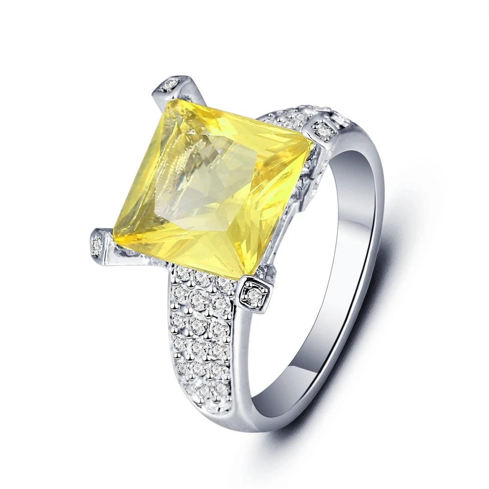 Sterling Silver Square Yellow CZ Alloy with Rhodium Plated Ring for Women-Customized Jewel