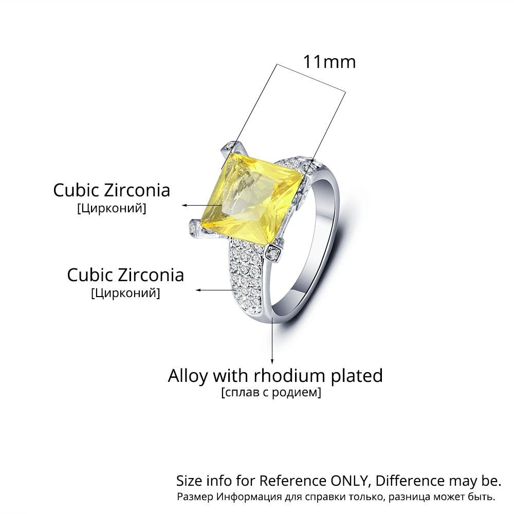Sterling Silver Square Yellow CZ Alloy with Rhodium Plated Ring for Women-Customized Jewel