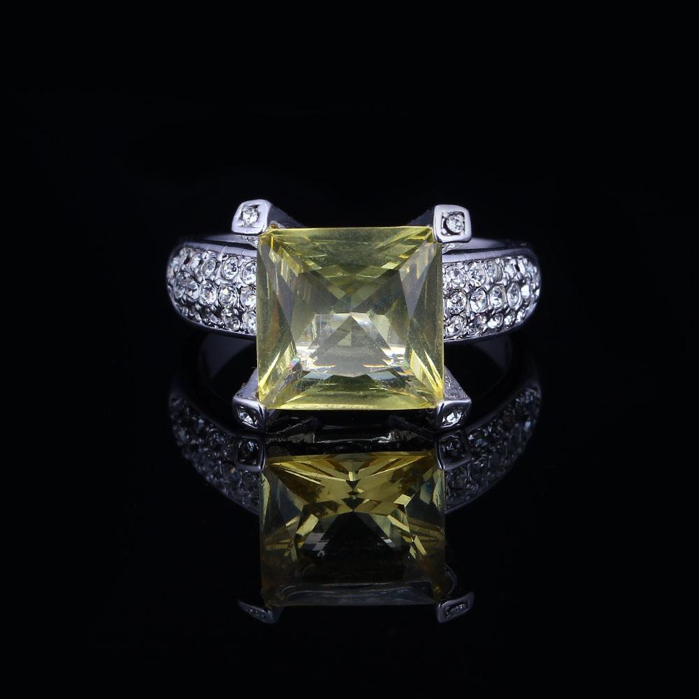 Sterling Silver Square Yellow CZ Alloy with Rhodium Plated Ring for Women-Customized Jewel