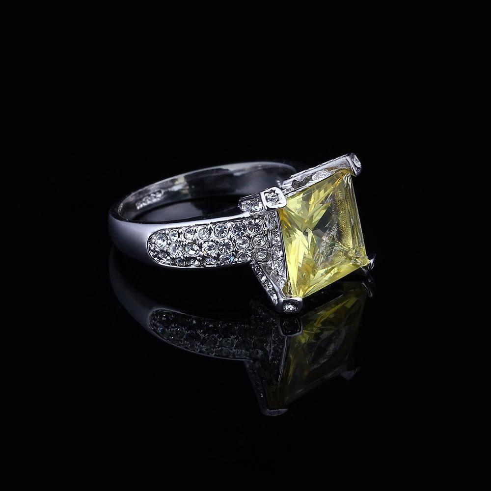 Sterling Silver Square Yellow CZ Alloy with Rhodium Plated Ring for Women-Customized Jewel