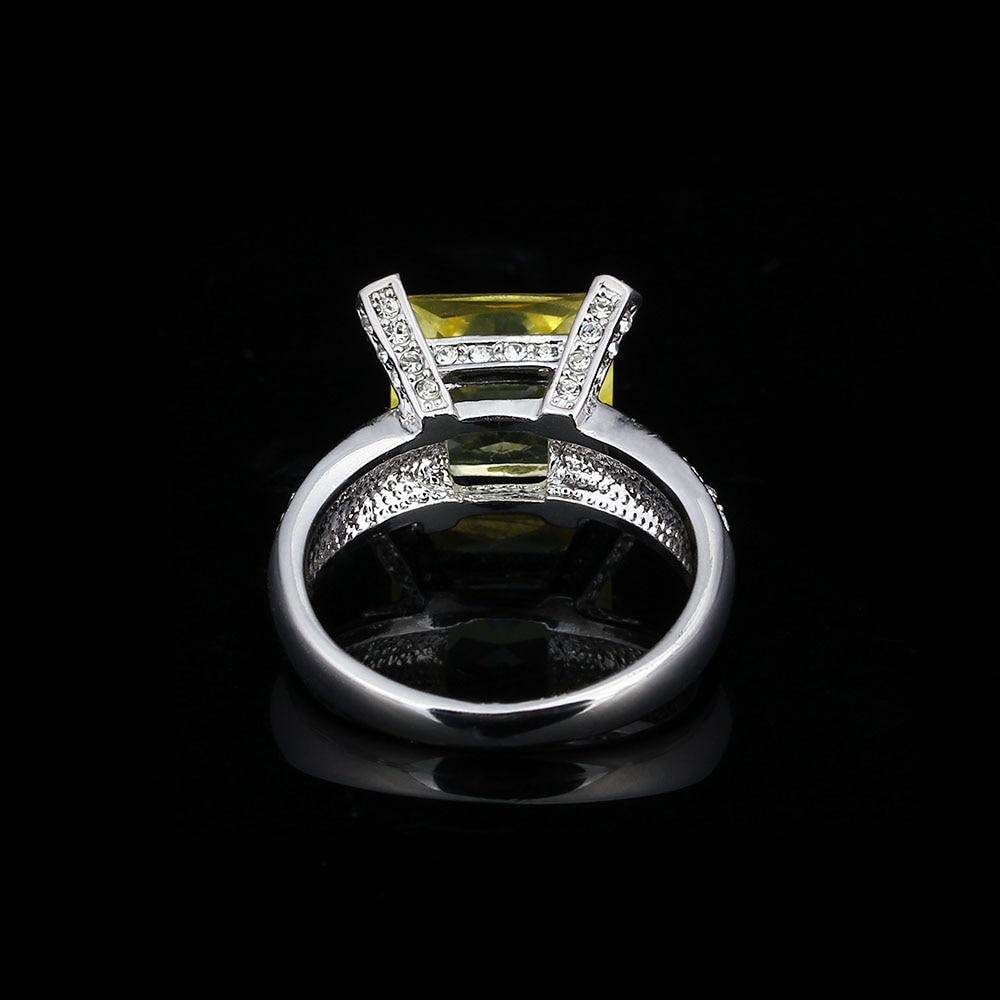 Sterling Silver Square Yellow CZ Alloy with Rhodium Plated Ring for Women-Customized Jewel