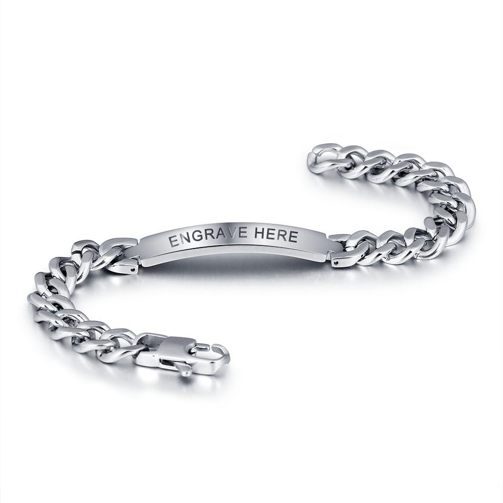 Personalized Titanium Steel Silver Bracelets for Men with Engraving Option, Best Gift for Men-Customized Jewel