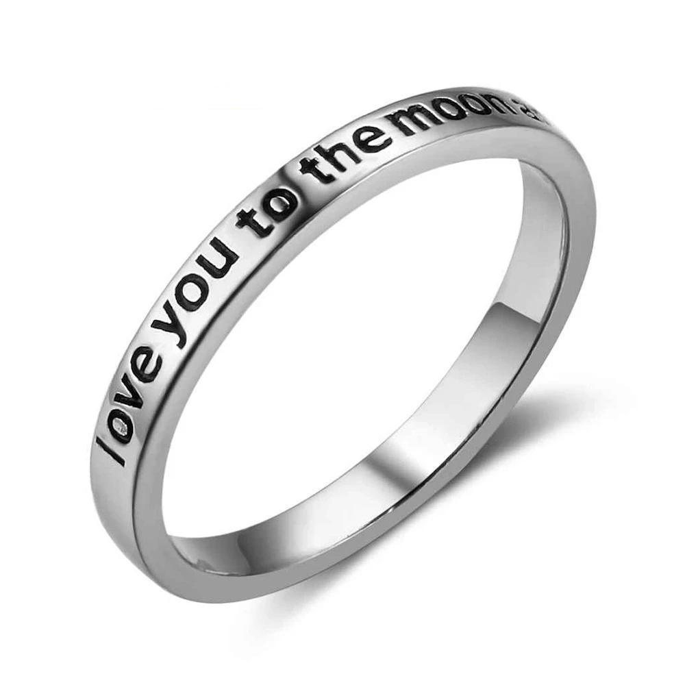 I Love You to the Moon and Back Engraved Sterling Silver Ring Band, Unisex Trendy Jewelry-Customized Jewel