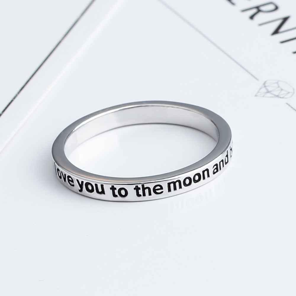 I Love You to the Moon and Back Engraved Sterling Silver Ring Band, Unisex Trendy Jewelry-Customized Jewel
