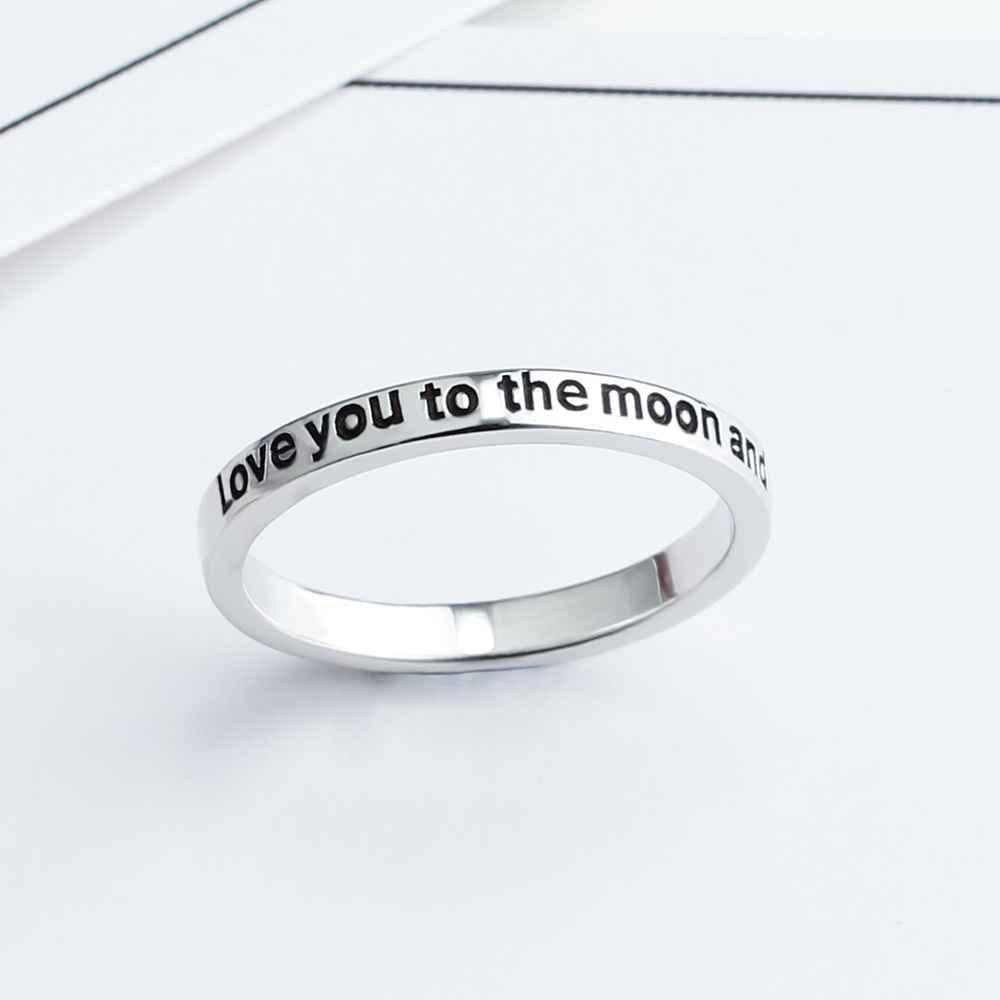 I Love You to the Moon and Back Engraved Sterling Silver Ring Band, Unisex Trendy Jewelry-Customized Jewel