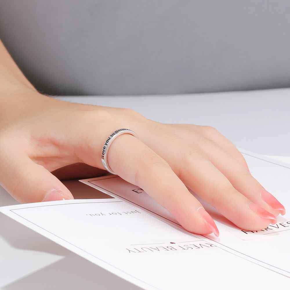 I Love You to the Moon and Back Engraved Sterling Silver Ring Band, Unisex Trendy Jewelry-Customized Jewel