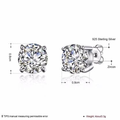 Sterling Silver Stud Earring Four Claws 8mm Cubic Zirconia Jewelry Earrings For Women Gift For Weddings-Customized Jewel