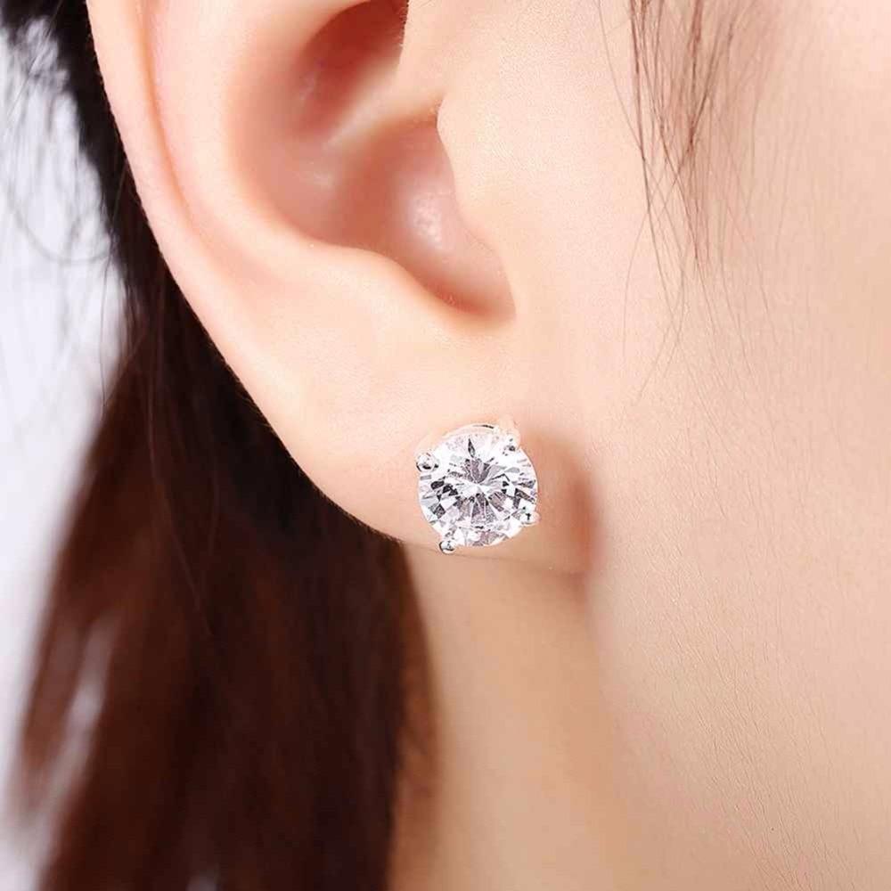 Sterling Silver Stud Earring Four Claws 8mm Cubic Zirconia Jewelry Earrings For Women Gift For Weddings-Customized Jewel