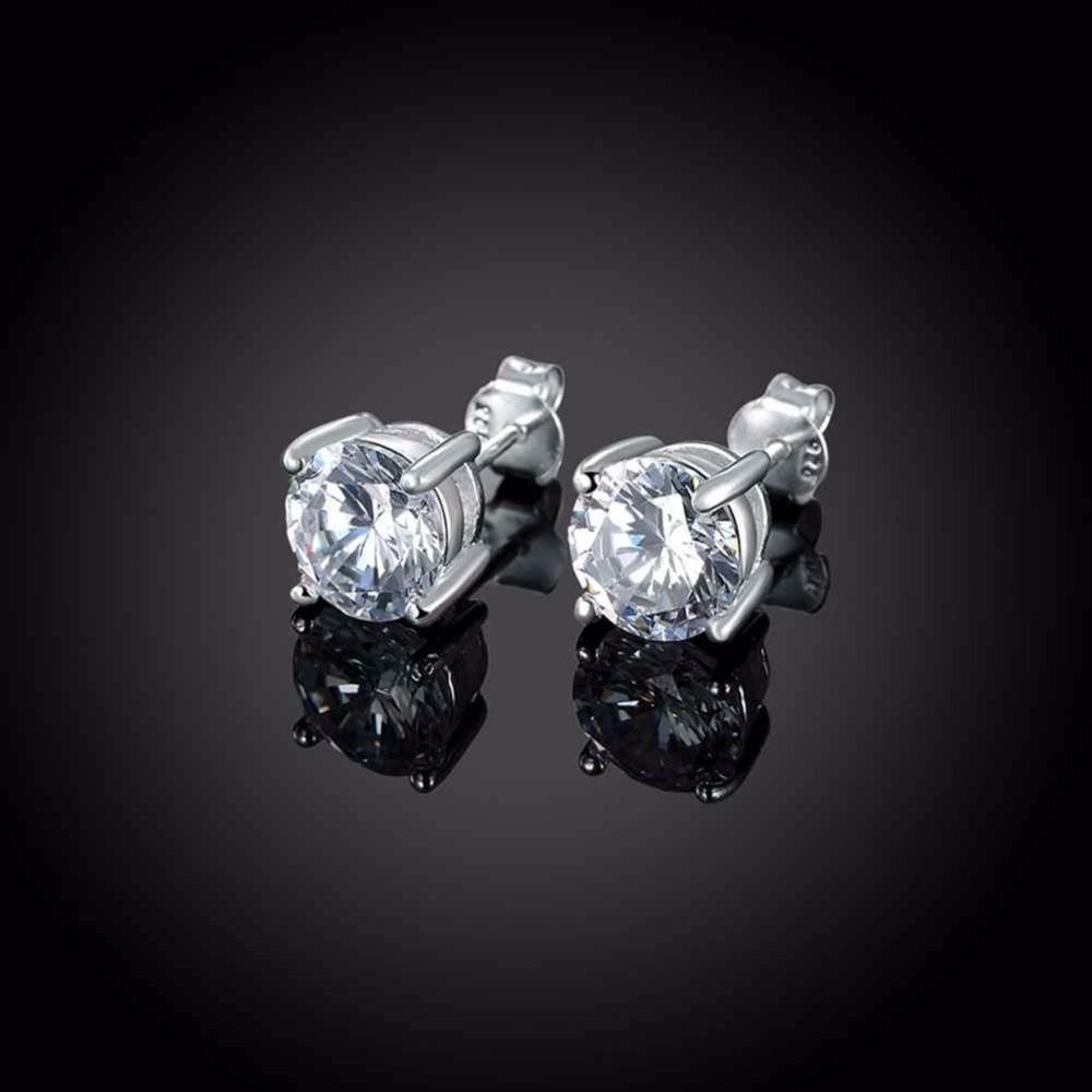 Sterling Silver Stud Earring Four Claws 8mm Cubic Zirconia Jewelry Earrings For Women Gift For Weddings-Customized Jewel