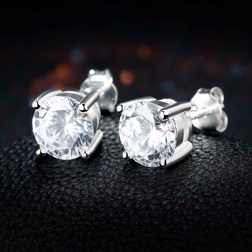 Sterling Silver Stud Earring Four Claws 8mm Cubic Zirconia Jewelry Earrings For Women Gift For Weddings-Customized Jewel