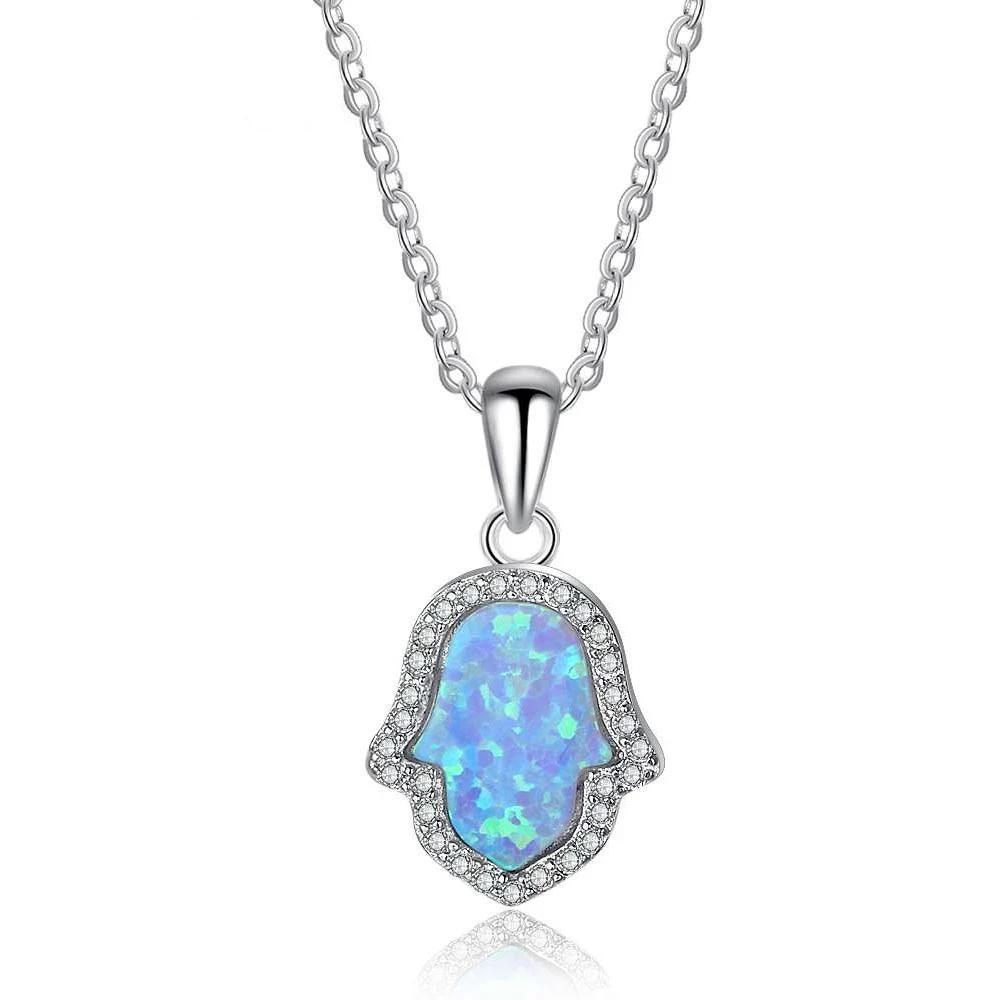 Hamasa Hand Shape Opal Stone Ocean Style Jewelry 925 Sterling Silver Necklace & Pendants Lucky Gift Amulet-Customized Jewel