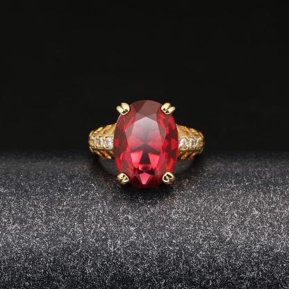 Trendy Copper Gold Color Party Rings for Women with 16mm Broadside Oval Red Stone – Jewelry Gift for Friend -Customized Jewel